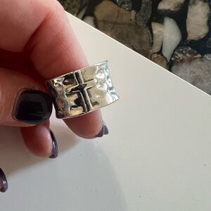 Silver Hammered Wide Band Ring